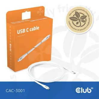 Club3D Kábel USB-C 4.0, 20Gbps, 4K60Hz, PD 240W, 2m, biela
