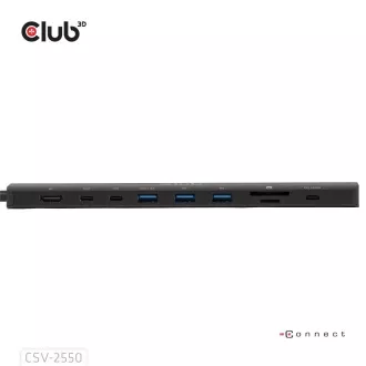 Club3D Dokovacia stanica USB-C 10v1, 140W PD, 1xHDMI, 3xUSB-C, 3xUSB, 1xRJ45, čierna