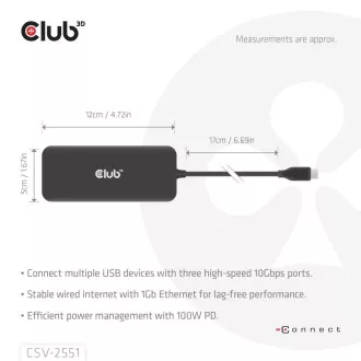 Club3D Dokovacia stanica USB-C 8v1, 1xHDMI, 1xDP, 1xUSB-C, 2xUSB, 1xRJ45, čierna
