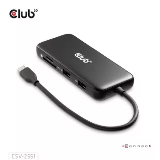 Club3D Dokovacia stanica USB-C 8v1, 1xHDMI, 1xDP, 1xUSB-C, 2xUSB, 1xRJ45, čierna