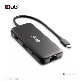 Club3D Dokovacia stanica USB-C 8v1, 1xHDMI, 1xDP, 1xUSB-C, 2xUSB, 1xRJ45, čierna