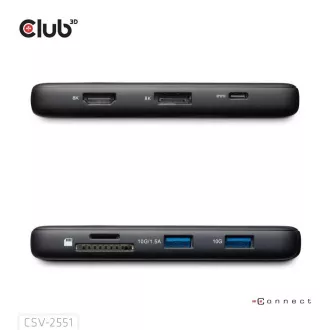 Club3D Dokovacia stanica USB-C 8v1, 1xHDMI, 1xDP, 1xUSB-C, 2xUSB, 1xRJ45, čierna
