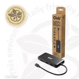 Club3D Dokovacia stanica USB-C 8v1, 1xHDMI, 1xDP, 1xUSB-C, 2xUSB, 1xRJ45, čierna
