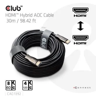 Club3D Kábel aktívny hybridný optický HDMI 2.1 8K60Hz/4K120Hz, (M/M), 30m