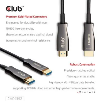 Club3D Kábel aktívny hybridný optický HDMI 2.1 8K60Hz/4K120Hz, (M/M), 30m