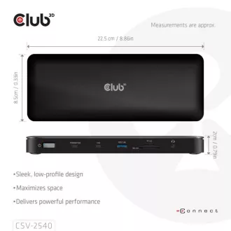 Club3D Dokovacia stanica USB-C 14v1, 2xHDMI, 2xDP, 3xUSB-C, 1xUSB-C PD, 2xUSB, 1xRJ45, 1x3.5mm, microSD/SD, čierna
