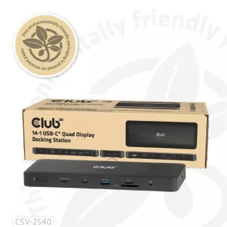 Club3D Dokovacia stanica USB-C 14v1, 2xHDMI, 2xDP, 3xUSB-C, 1xUSB-C PD, 2xUSB, 1xRJ45, 1x3.5mm, microSD/SD, čierna