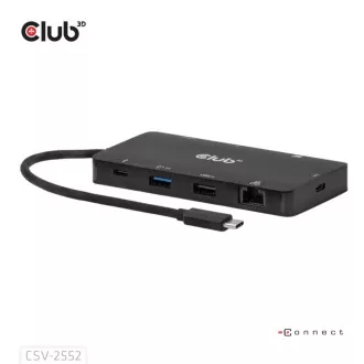 Club3D Dokovacia stanica USB-C 9v1, 2xHDMI, 1xUSB-C, 1xUSB-C PD, 2xUSB, 1xRJ45, microSD/SD, čierna