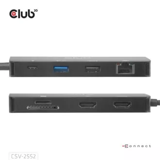 Club3D Dokovacia stanica USB-C 9v1, 2xHDMI, 1xUSB-C, 1xUSB-C PD, 2xUSB, 1xRJ45, microSD/SD, čierna