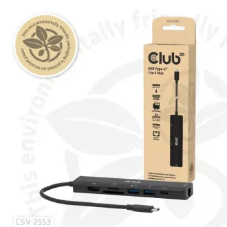Club3D Dokovacia stanica USB-C 7v1, 1xHDMI, 1xUSB-C PD, 2xUSB, 1xRJ45, microSD/SD, čierna