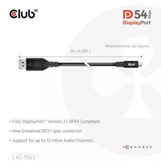 Club3D Kábel USB-C na DisplayPort 2.1 DP54 Bi-Directional, 8K120Hz, 4K480Hz, 2m