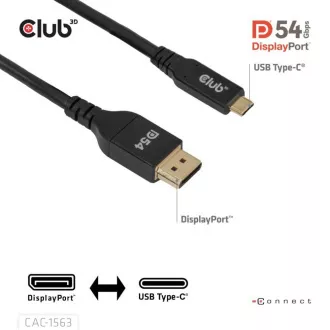 Club3D Kábel USB-C na DisplayPort 2.1 DP54 Bi-Directional, 8K120Hz, 4K480Hz, 2m