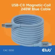 Club3D Kábel magnetický USB-C, 240W PD3.1, 480 Mbps, 2m, modrá