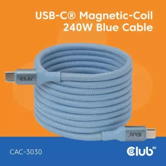 Club3D Kábel magnetický USB-C, 240W PD3.1, 480 Mbps, 2m, modrá