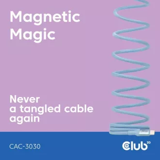 Club3D Kábel magnetický USB-C, 240W PD3.1, 480 Mbps, 2m, modrá
