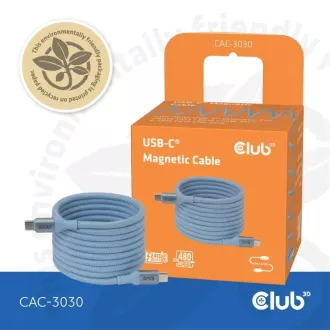 Club3D Kábel magnetický USB-C, 240W PD3.1, 480 Mbps, 2m, modrá