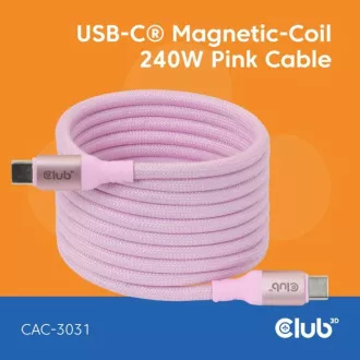 Club3D Kábel magnetický USB-C, 240W PD3.1, 480 Mbps, 2m, ružová Club3D Kábel magnetický USB-C, 240W PD3.1, 480 Mbps, 2m, ružová