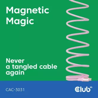Club3D Kábel magnetický USB-C, 240W PD3.1, 480 Mbps, 2m, ružová Club3D Kábel magnetický USB-C, 240W PD3.1, 480 Mbps, 2m, ružová