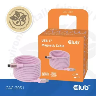 Club3D Kábel magnetický USB-C, 240W PD3.1, 480 Mbps, 2m, ružová Club3D Kábel magnetický USB-C, 240W PD3.1, 480 Mbps, 2m, ružová