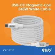 Club3D Kábel magnetický USB-C, 240W PD3.1, 480 Mbps, 2m, biela