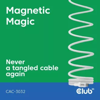 Club3D Kábel magnetický USB-C, 240W PD3.1, 480 Mbps, 2m, biela