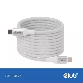 Club3D Kábel magnetický USB-C, 240W PD3.1, 480 Mbps, 2m, biela
