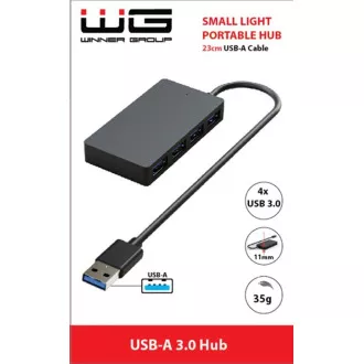 WG - HUB USB-A na 4x USB-A, USB 3.0, 5Gbps, čierna