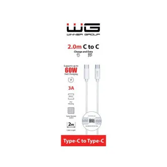 WG - Dátový kábel Type-C na Type-C, 2 metre, 3A, 60W, biela