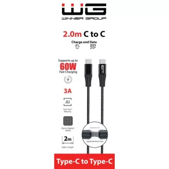WG - Dátový kábel Type-C na Type-C, 2 metre, čierna