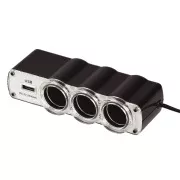 WG - Nabíjačka do auta, rozbočovač, 3x zásuvka zapaľovača 12V + 1x USB-A, s predĺžením