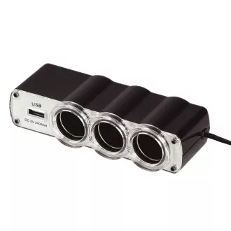 WG - Nabíjačka do auta, rozbočovač, 3x zásuvka zapaľovača 12V + 1x USB-A, s predĺžením WG - Nabíjačka do auta, rozbočovač, 3x zásuvka zapaľovača 12V + 1x USB-A, s predĺžením