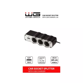WG - Nabíjačka do auta, rozbočovač, 3x zásuvka zapaľovača 12V + 1x USB-A, s predĺžením WG - Nabíjačka do auta, rozbočovač, 3x zásuvka zapaľovača 12V + 1x USB-A, s predĺžením