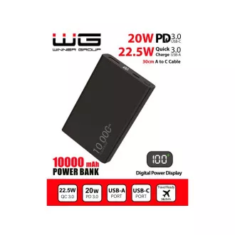 WG - Power Bank 10000 mAh, USB-C PD 20 W + USB-A 22.5 W, čierna WG - Power Bank 10000 mAh, USB-C PD 20 W + USB-A 22.5 W, čierna