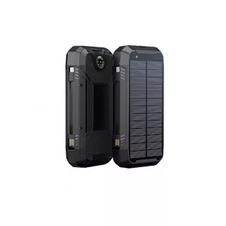 WG - Power Bank 20000 mAh, solárny panel + bezdrôtové nabíjanie 15W + svietidlo + kompas, USB-C PD 20W, čierna