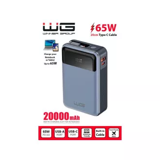 WG - Power Bank 20000 mAh, USB-C PD 65W, čierna
