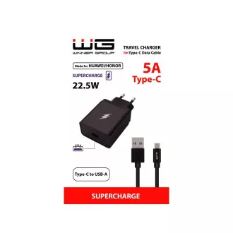 WG - Sieťová nabíjačka 1x USB-A 22, 5W, SuperCharge, 5V-9V-12V, + kábel USB-A na Type-C (5A), čierna