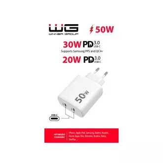 WG - Sieťová nabíjačka 2x USB-C 50W, 1x USB-C PD 30W + 1x USB-C PD 20W, biela