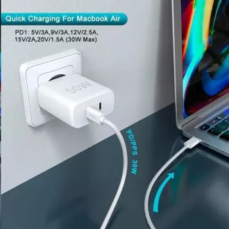 WG - Sieťová nabíjačka 2x USB-C 50W, 1x USB-C PD 30W + 1x USB-C PD 20W, biela