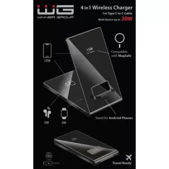 WG - Bezdrôtová nabíjačka WG36, 4v1 FAST MAGNET, 2x 15W+5W+3W, čierna