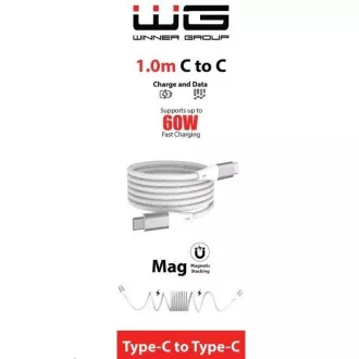 WG - Dátový kábel Type-C na Type-C, 1 meter, 3A, 60W, magnetický samonavíjací, biela
