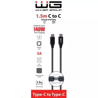 WG - Dátový kábel Type-C na Type-C, 1, 5 metrov, 5A, 140W, čierna