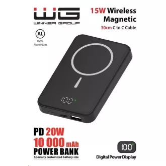 WG - Power Bank 10000 mAh, bezdrôtová 15W + PD 20W + QC 3.0 22, 5W, čierna