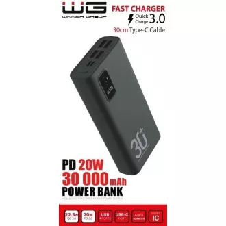 WG - Power Bank 30000 mAh, USB-C PD 20W, čierna