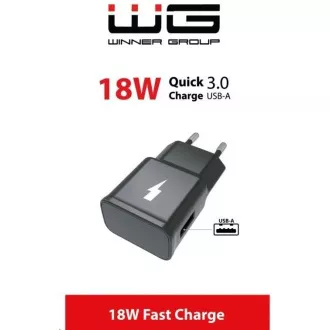 WG - Sieťová nabíjačka Fast 1x USB-A, Quick Charge 3.0, 5V-9V-12V, black