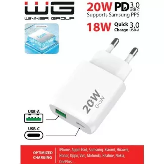 WG - Sieťová nabíjačka 2x USB, 1x USB-C PD 20W + 1x USB-A QC3.0 18W, white