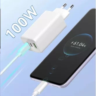 WG - Sieťová nabíjačka GaN 100W, 3x USB, 1x USB-A + 2x USB-C, white