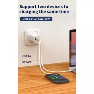WG - Sieťová nabíjačka GaN 100W, 3x USB, 1x USB-A + 2x USB-C, white