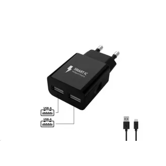 WG - Sieťová nabíjačka 2x USB-A 2, 4A, Smart IC + kábel USB-A na Micro USB, black