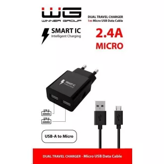 WG - Sieťová nabíjačka 2x USB-A 2, 4A, Smart IC + kábel USB-A na Micro USB, black