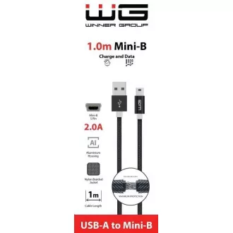 WG - Dátový kábel USB Mini-B (5 pins)-USB-A / 1m / nylon braided / black